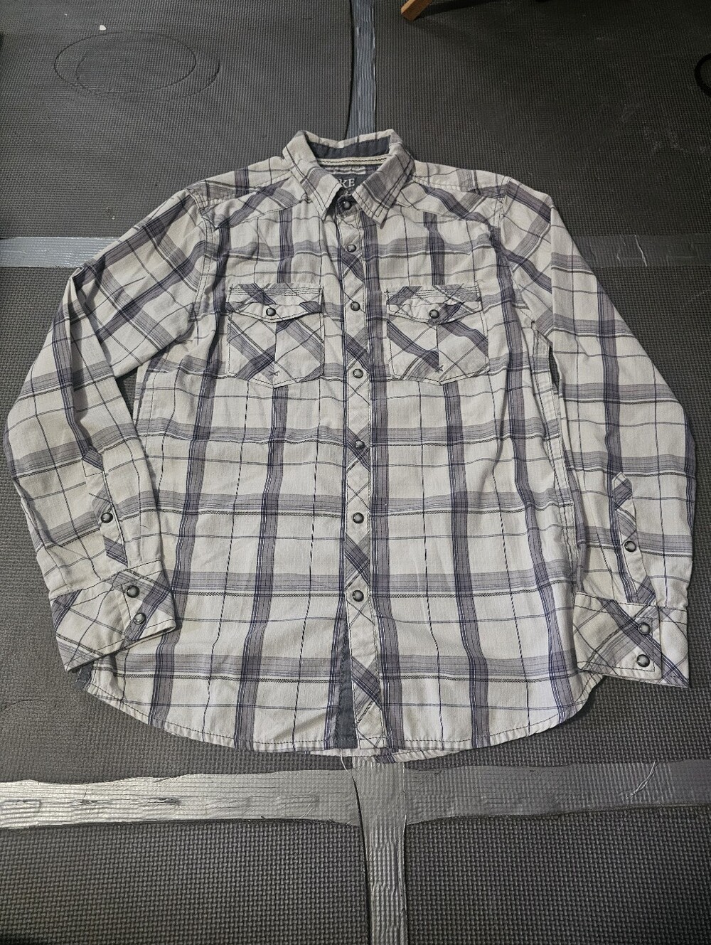 Bke White Grey Plaid Shirt